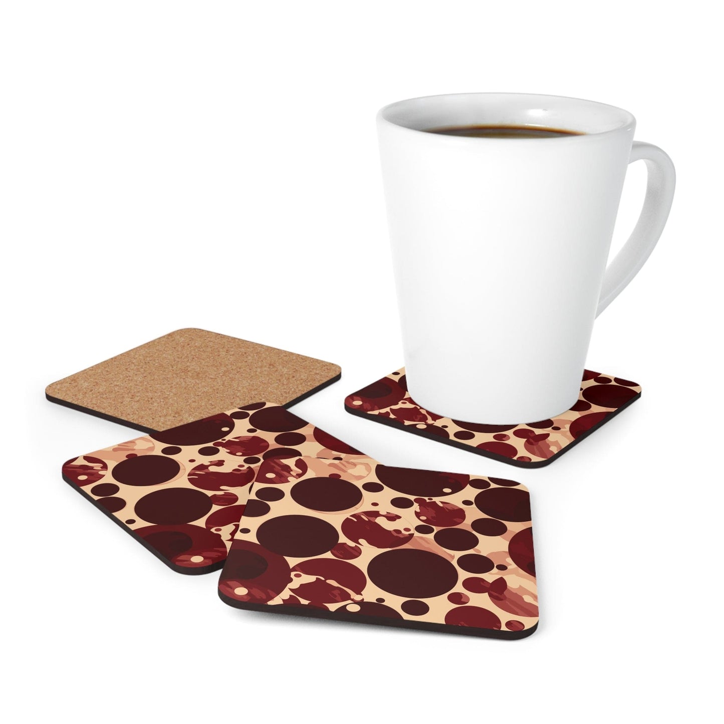 Coaster Set of 4 for Drinks Burgundy and Beige Circular Spotted Illustration-4