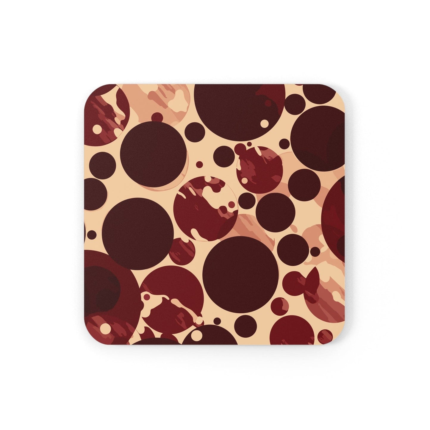 Coaster Set of 4 for Drinks Burgundy and Beige Circular Spotted Illustration-1