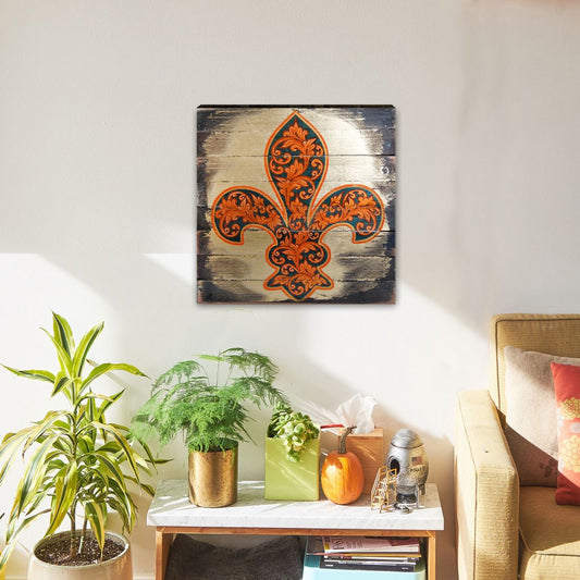 Cross Fleur De Lis Wooden Gold Plated Wall Art by Museum Icon - Inspirational Icon Decor - 85098-0