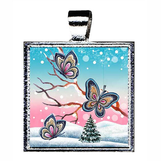 Butterflies Silver Plated Mother of Pearl Jewelry Pendant Necklace - 44052-0