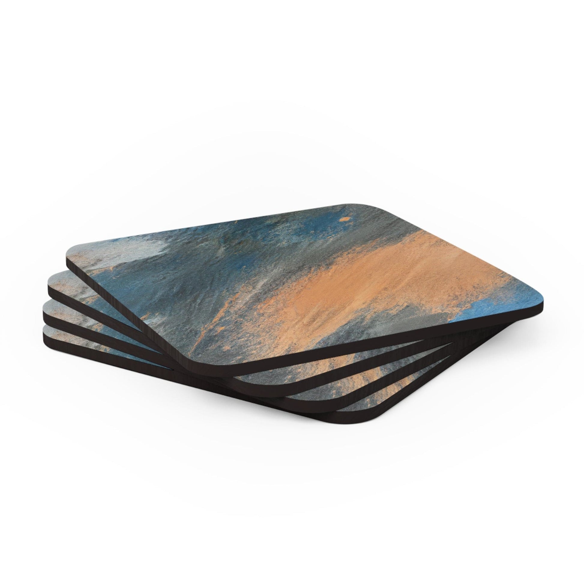 Coaster Set of 4 for Drinks Blue Orange Abstract Pattern-3