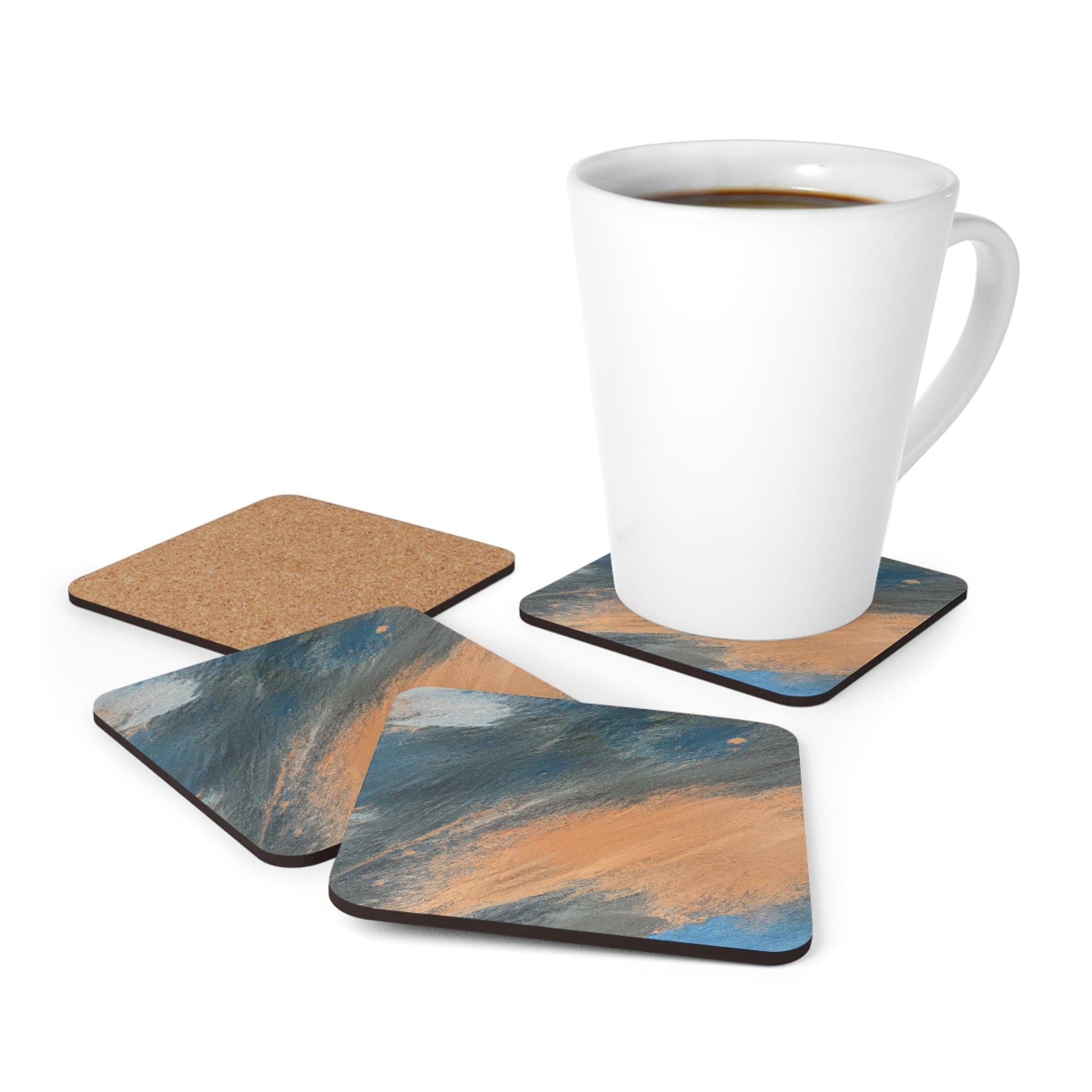 Coaster Set of 4 for Drinks Blue Orange Abstract Pattern-4