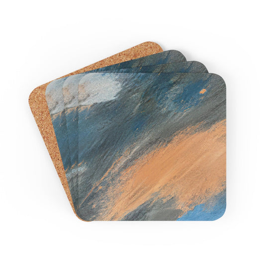 Coaster Set of 4 for Drinks Blue Orange Abstract Pattern-0
