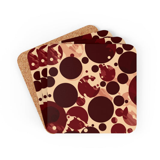 Coaster Set of 4 for Drinks Burgundy and Beige Circular Spotted Illustration-0