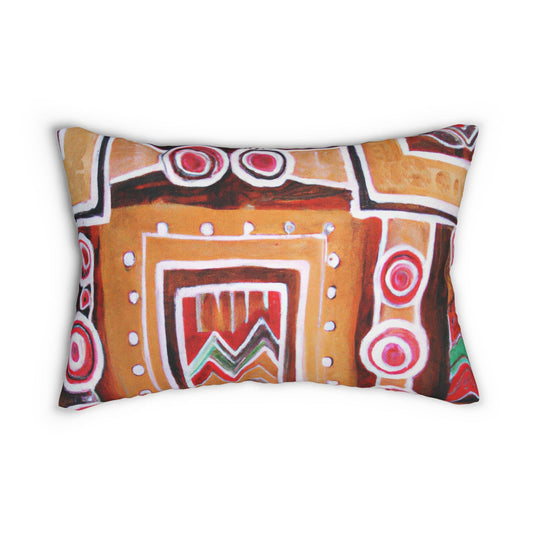 Decorative Lumbar Throw Pillow - Brown Orange Green Aztec Pattern-0
